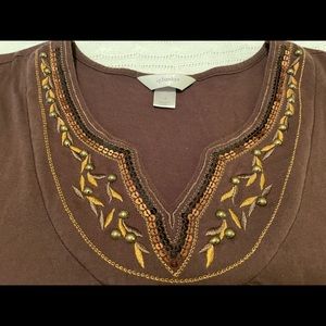 CJ Banks 1X T-Shirt, bejeweled neckline. Gently used. Color may vary.